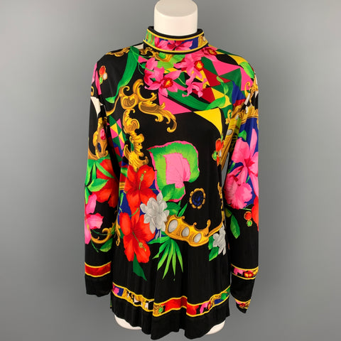 LEONARD Taille M Blouse tunique en soie florale multicolore
