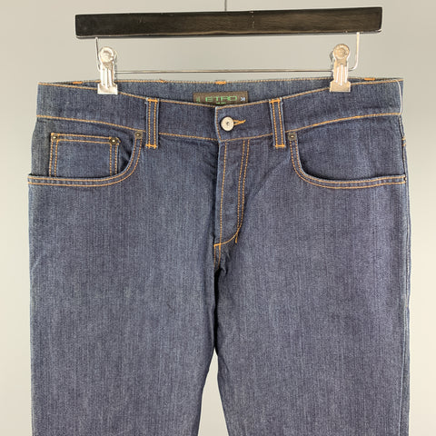 ETRO Size 34 Indigo Contrast Stitch Denim Button Fly Jeans
