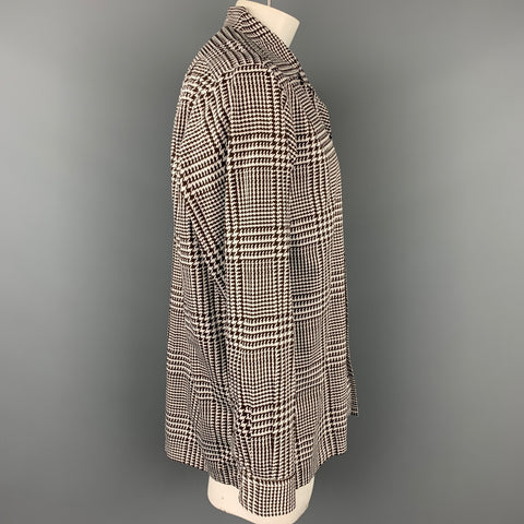 RALPH LAUREN Purple Label Size L White & Brown Houndstooth Cotton Button Up Long Sleeve Shirt