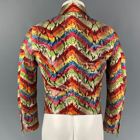 ROBERTO CAVALLI Size S Multi-Color Chevron Phyton Skin Hidden Zipper Jacket