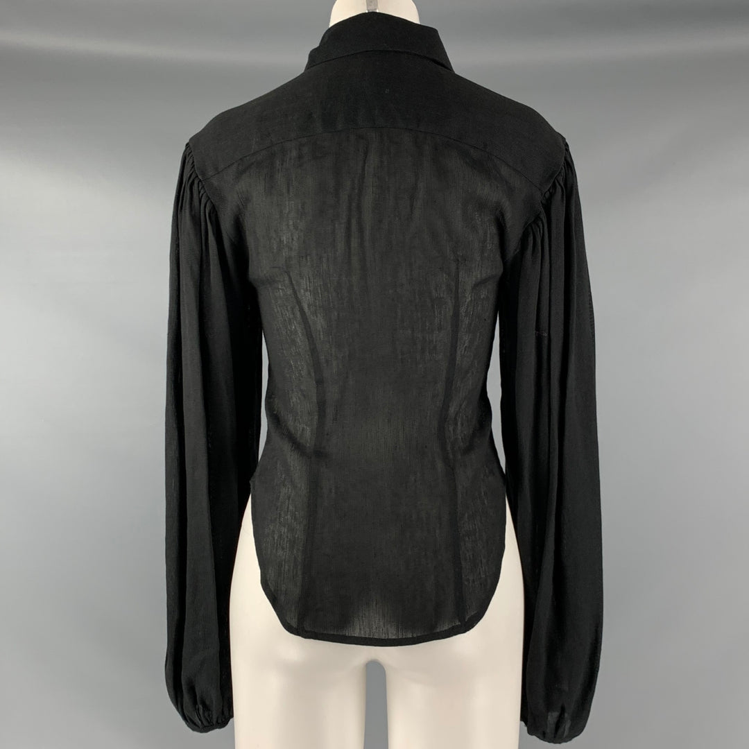 KHAITE Taille XS Noir Lin Viscose Col Pointu Haut Décontracté