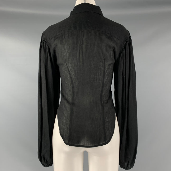 KHAITE Taille XS Noir Lin Viscose Col Pointu Haut Décontracté