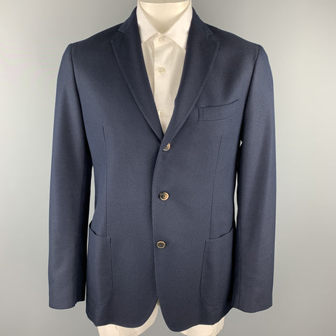 SAKS FIFTH AVENUE Chest Size 44 Navy Textured Cotton / Wool Sport Coat