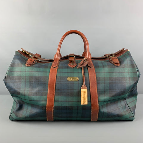 Vintage RALPH LAUREN Blackwatch Plaid cuir garniture toile sac de sport
