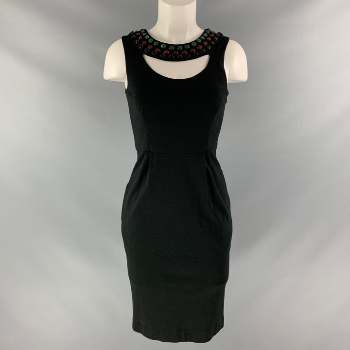 CATHERINE MALANDRINO Size S Black Wool Beaded Dress