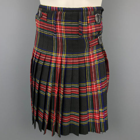 WENCHES AT WORK CREATION Size 30 Black & Multi-Color Plaid Acrylic Pleated Kilt