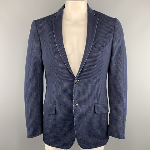 ETRO Taille 44 Manteau de sport long à revers cranté en coton texturé bleu marine