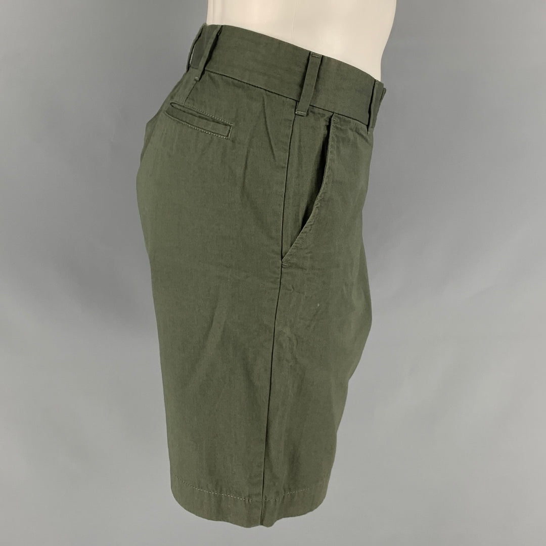 TOMAS MAIER Size 34 Olive Solid Cotton Zip Fly Shorts
