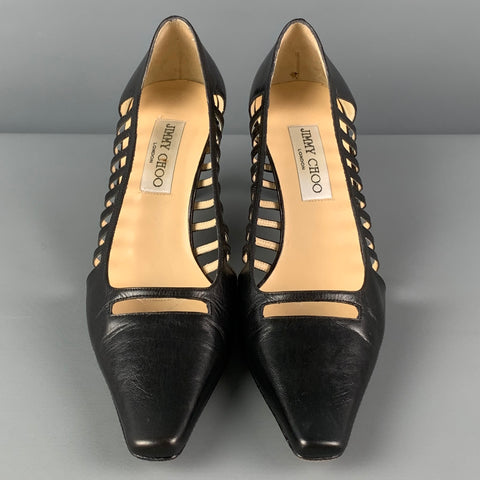 JIMMY CHOO Size 7 Black Leather Cut Out Pumps