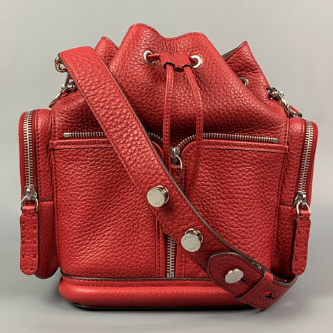 FENDI Red Pebble Grain Calfskin Leather Mon Tresor Bucket Bag