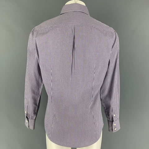 BRUNELLO CUCINELLI Size S Navy Purple Checkered Cotton Long Sleeve Shirt