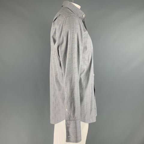 RALPH LAUREN Taille L Chemise à manches longues en coton à carreaux gris Français manchette