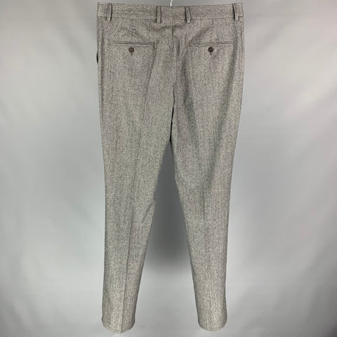 BRUNELLO CUCINELLI Size 34 Grey & Black Houndstooth Wool Flat Front Dress Pants
