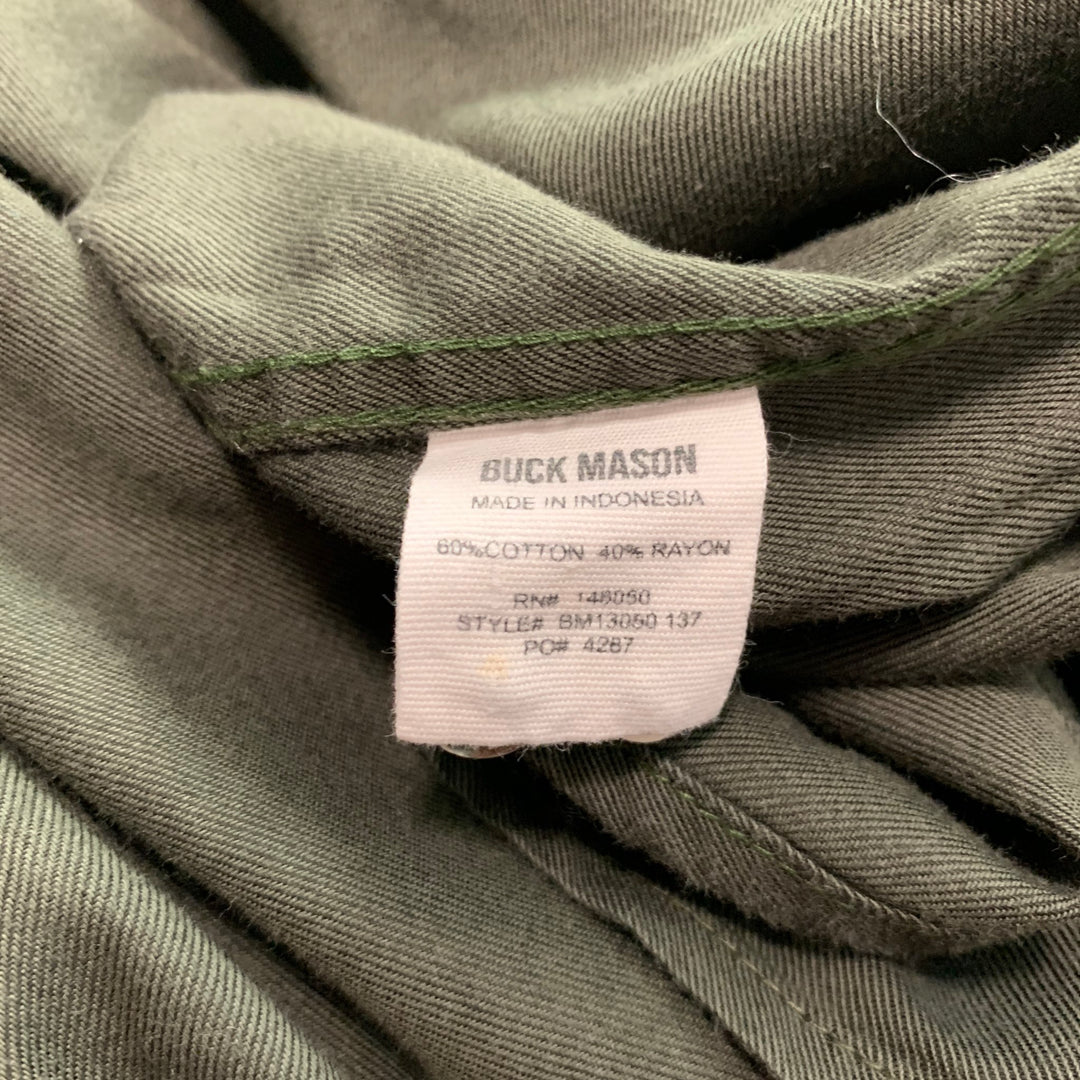 BUCK MASON Size L Green Cotton / Rayon Long Sleeve Shirt