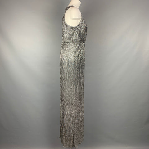 HALSTON HERITAGE Size 6 Silver & Black Polyester Blend Cocktail Dress