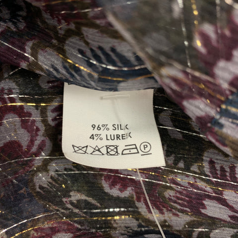 DRIES VAN NOTEN Size 6 Purple Black Silk Metallic Silver Blouse
