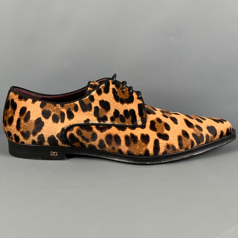 DOLCE & GABBANA Size 10.5 Tan Brown Leopard Print Leather Lace Up Shoes
