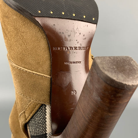 BURBERRY Size 8 Khaki Suede Ankle Strap Boots