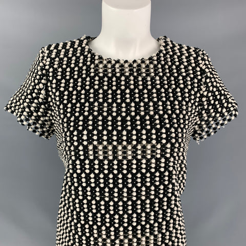 BLACK FLEECE Size M Textured Black White Wool Blend Dress