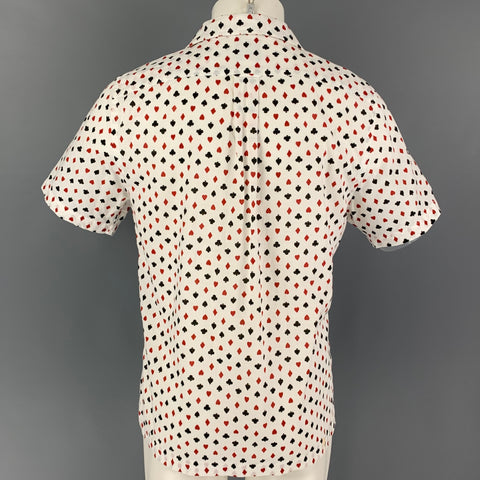 TODD SNYDER Size M White Black Print Cotton Button Up Short Sleeve Shirt