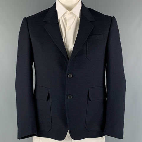 PRADA Chest Size 42 Short Navy Textured Wool Mohair Notch Lapel Sport Coat