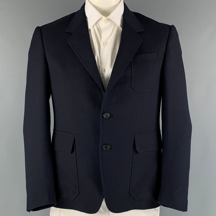 PRADA Chest Size 42 Short Navy Textured Wool Mohair Notch Lapel Sport Coat