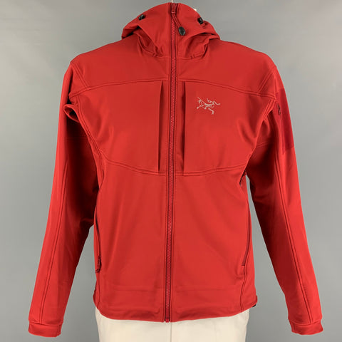 ARCTERYX Size L Red Grey Nylon Blend Hoodie Jacket
