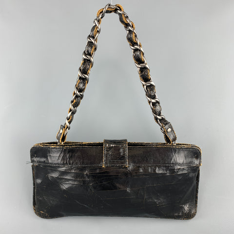 MARC MARMEL Distressed Black Coated Leather Shain Strap Handbag