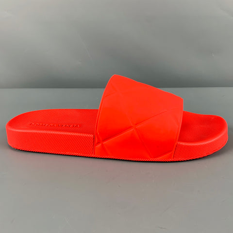 BOTTEGA VENETA Size 12 Orange Rubber Slip On Sandals