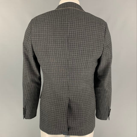 LANVIN Size 38 Navy Grey Plaid Wool Notch Lapel Regular Sport Coat