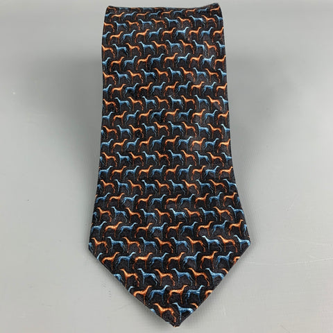ERMENEGILDO ZEGNA Black & Tan Greyhound Silk Tie