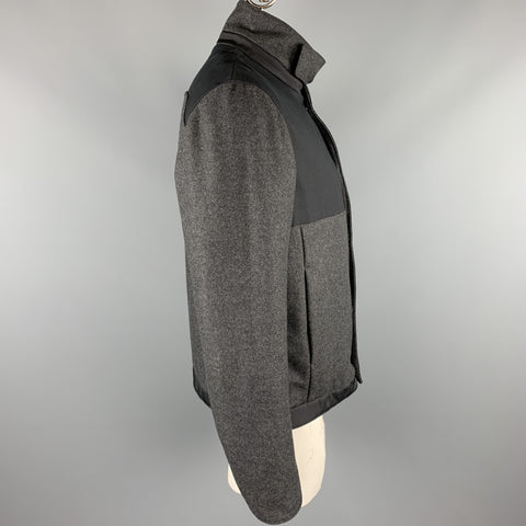 VALENTINO Size 44 Charcoal & Black Mixed Fabrics Wool Zip & Snaps Jacket