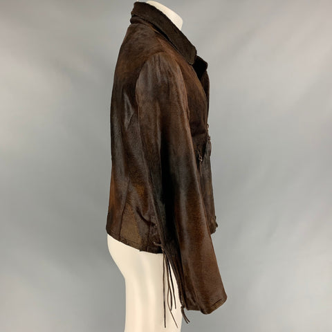 JOHN VARVATOS Size 40 Brown Calf Hair Zip Up Jacket
