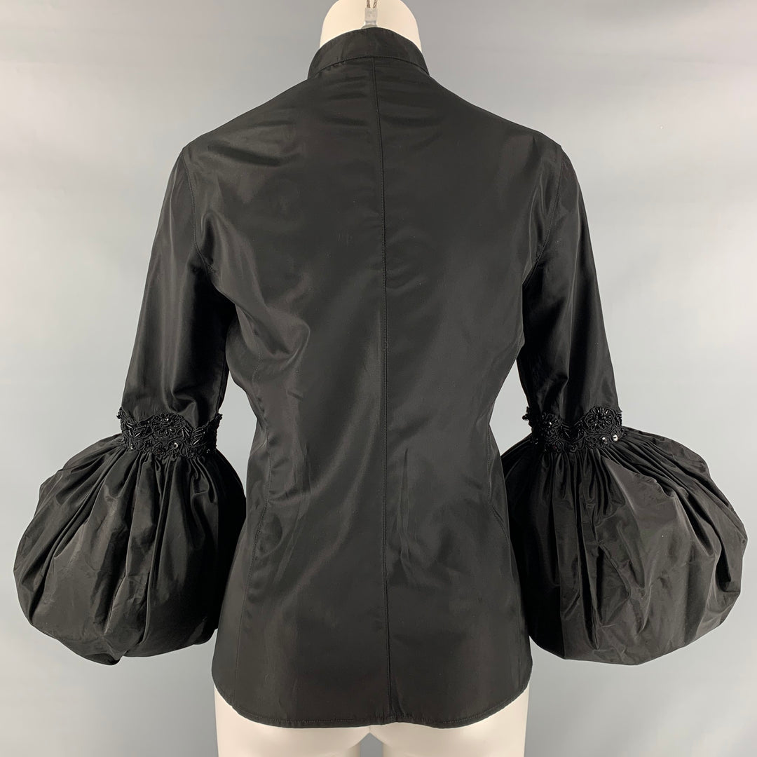 EMPORIO ARMANI Size 10 Black Acetate Blend Beaded Blouse