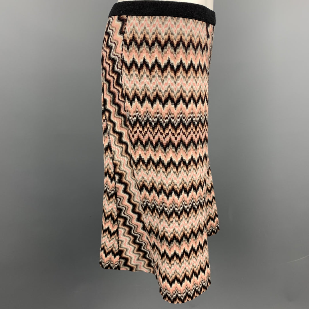 MISSONI Size 6 Pink Knitted Zig Zag Wool Blend A-Line Skirt