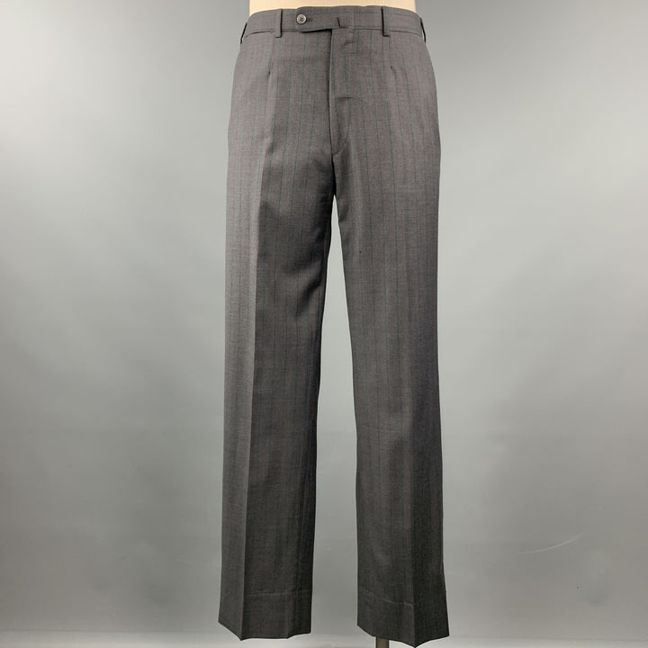 ISAIA Size 40 Regular Stripe Dark Gray Wool Notch Lapel Suit