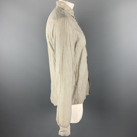 NICE COLLECTIVE Size XXL Grey Pinstripe Cotton / Linen Long Sleeve Shirt