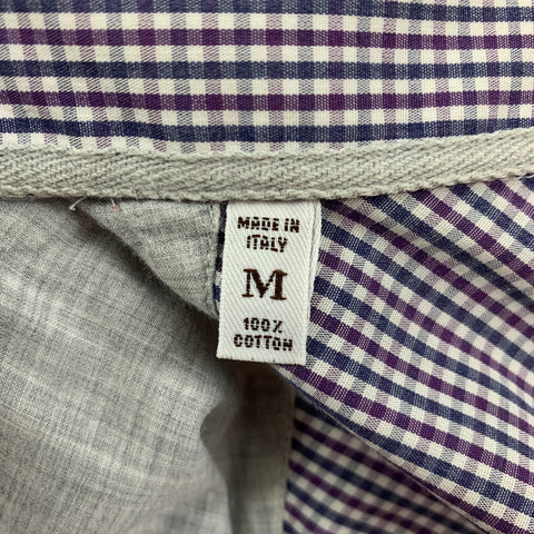 BRUNELLO CUCINELLI Size S Navy Purple Checkered Cotton Long Sleeve Shirt