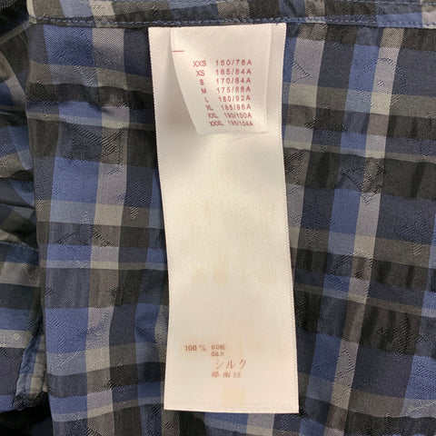 LOUIS VUITTON Size XL Blue Black Grey Plaid Silk Button Up Long Sleeve Shirt