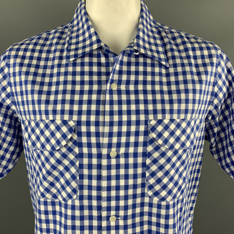 CHIMALA Taille M Chemise à manches courtes boutonnée en coton à carreaux bleu et blanc