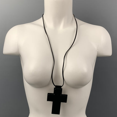 YVES SAINT LAURENT Black Leather Cross Necklace