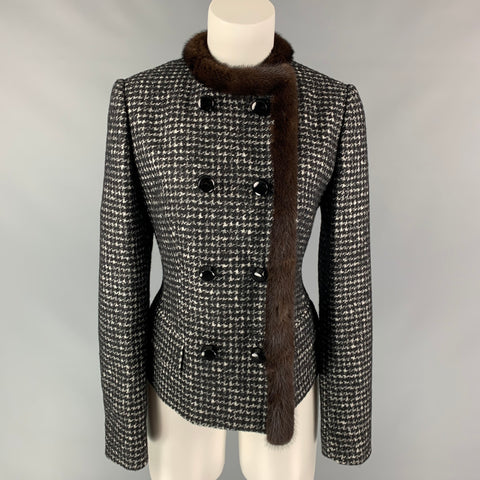 DOLCE & GABBANA Size 8 Black & White Houndstooth Virgin Wool Blend Jacket