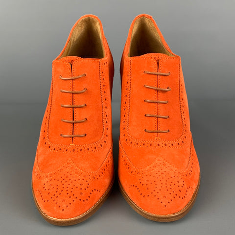 Colección RALPH LAUREN Talla 8.5 Botines con cordones perforados de ante naranja