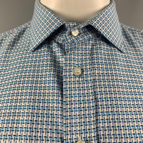 ETRO Size XL Blue &  Grey Print Button Up Long Sleeve Shirt