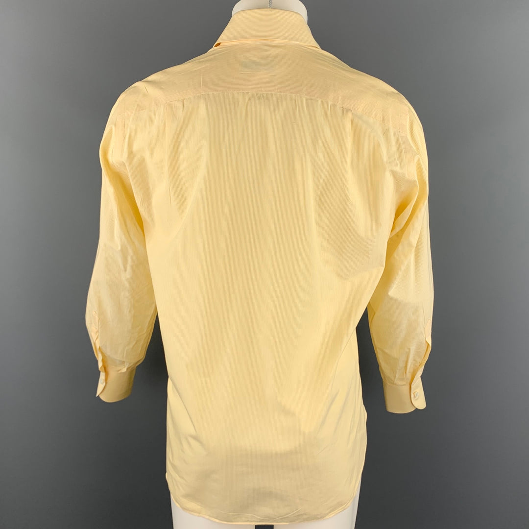 BORRELLI Camisa de manga larga con botones de algodón a rayas amarillas talla M