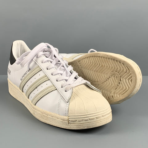 ADIDAS Size 10 White Beige Leather Low Top Sneakers