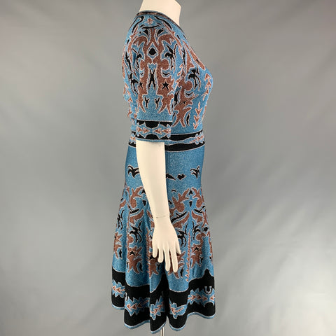 M MISSONI Size 12 Blue & Brown Polyamide Bend Metallic Dress