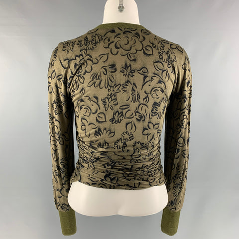GIANNI VERSACE Taille S Pull abstrait en viscose et soie vert et noir