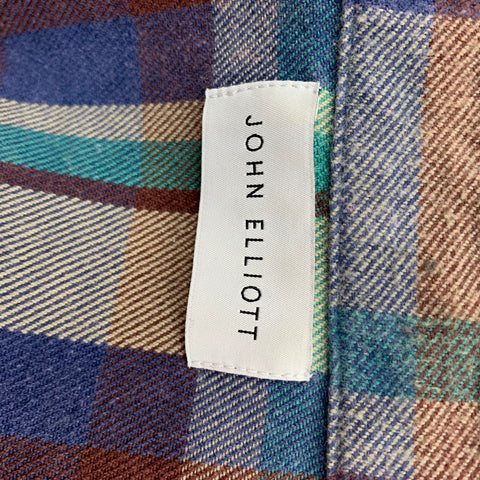 JOHN ELLIOTT Camisa corta de manga larga de algodón cepillado a cuadros multicolor talla L