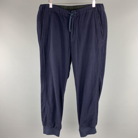 SAGE DE CRET Taille L Pantalon décontracté en laine mélangée uni bleu marine